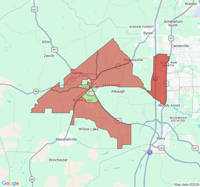 Map of septic coverage in Fort Valley, GA
