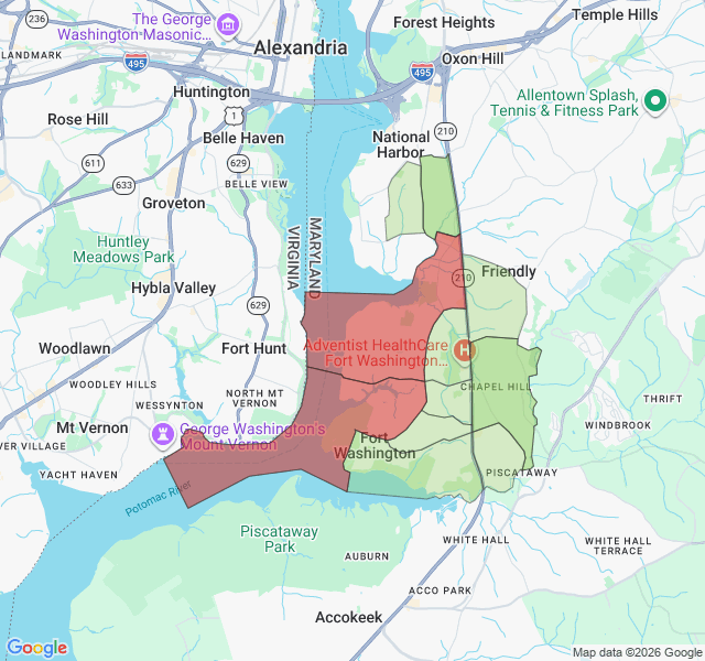 Map of septic coverage in Fort Washington, MD