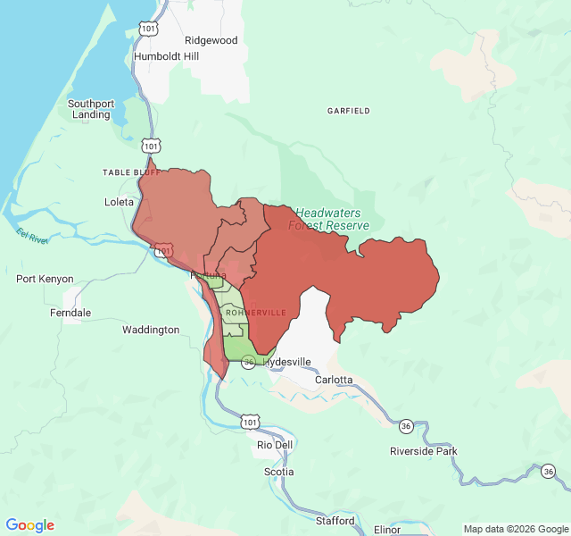 Map of septic coverage in Fortuna, CA