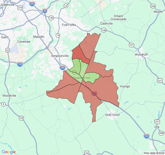 Map of septic coverage in Fountain Inn, SC