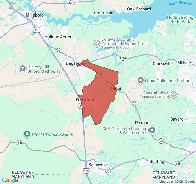 Map of septic coverage in Frankford, DE