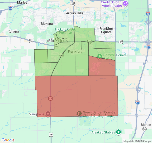 Map of septic coverage in Frankfort, IL