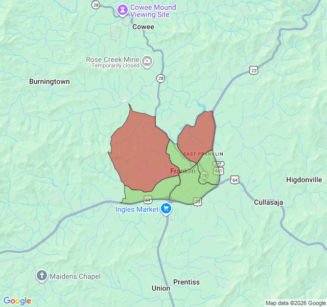 Map of septic coverage in Franklin, NC