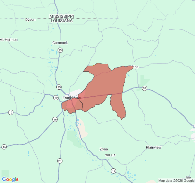 Map of septic coverage in Franklinton, LA