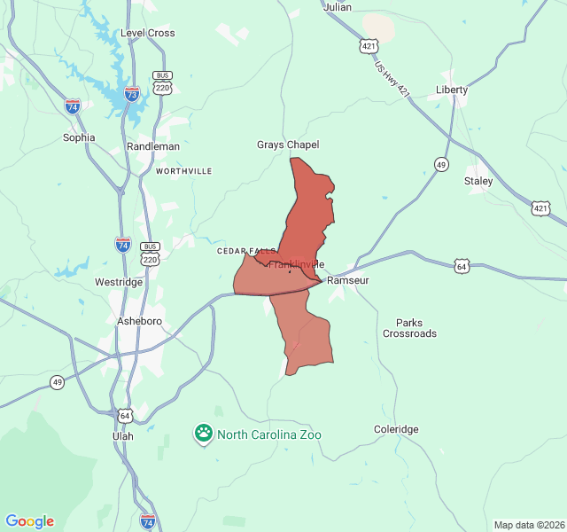Map of septic coverage in Franklinville, NC