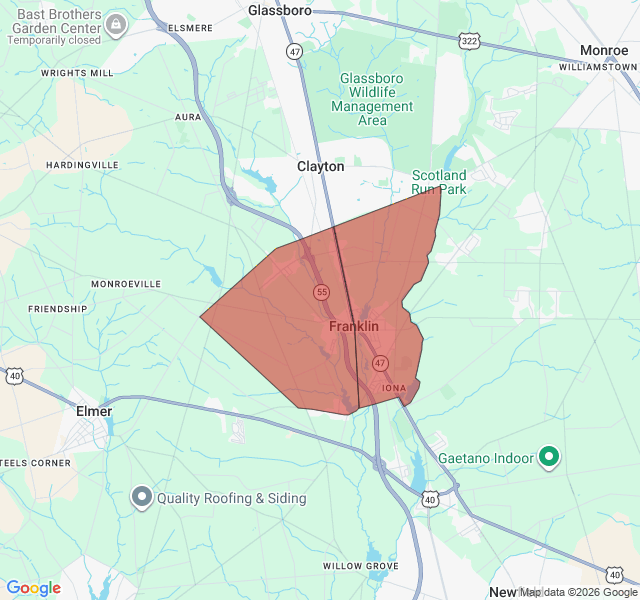 Map of septic coverage in Franklinville, NJ