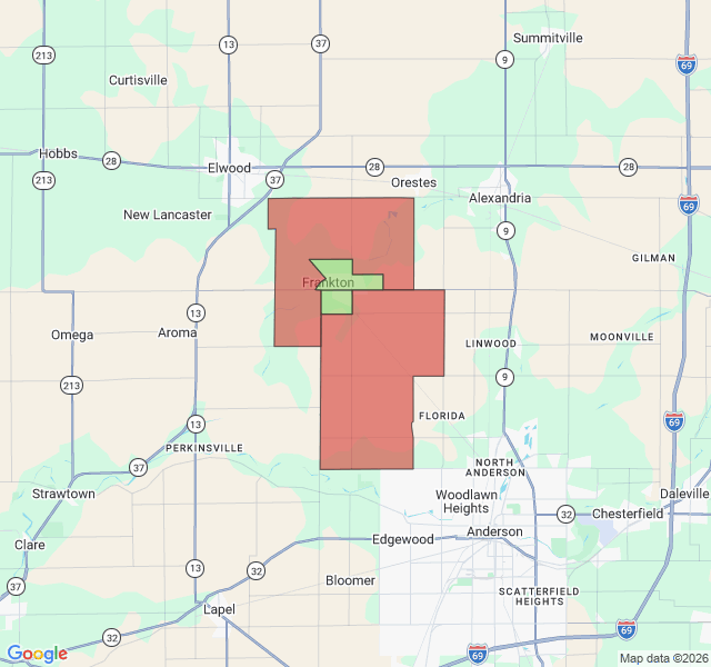 Map of septic coverage in Frankton, IN