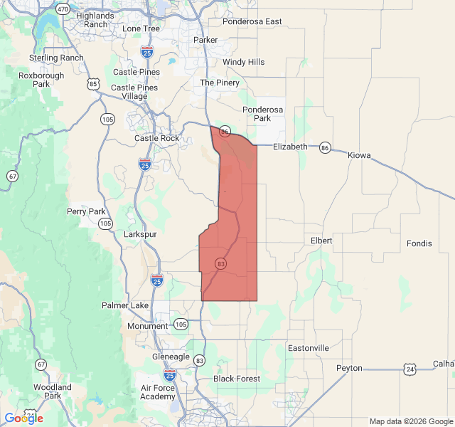 Map of septic coverage in Franktown, CO