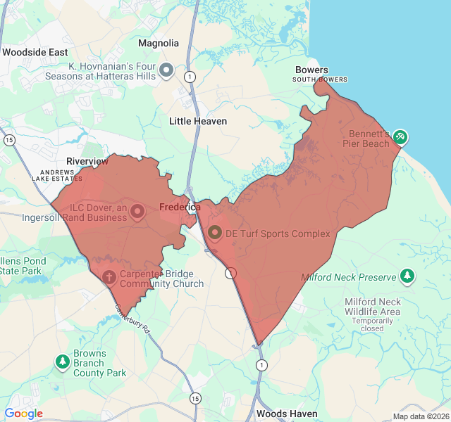 Map of septic coverage in Frederica, DE