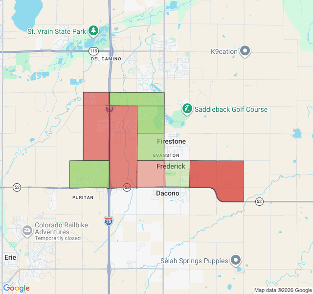 Map of septic coverage in Frederick, CO