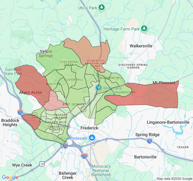Map of septic coverage in Frederick, MD