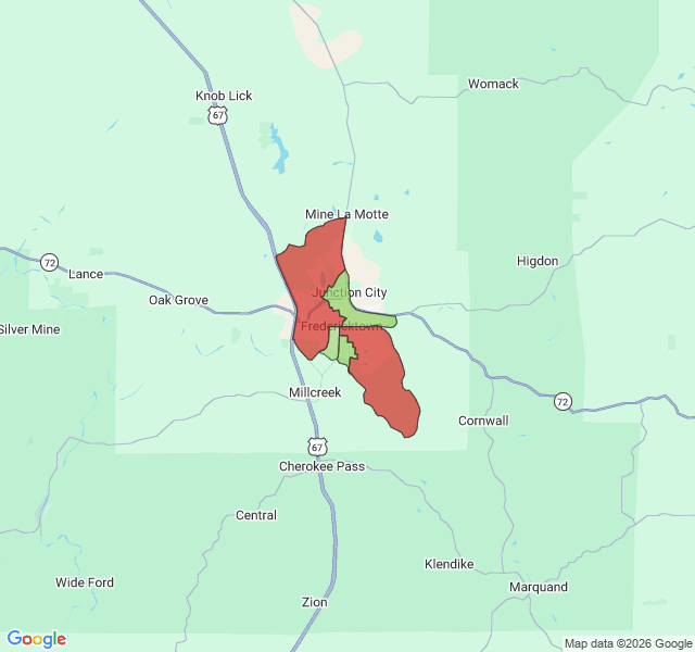 Map of septic coverage in Fredericktown, MO