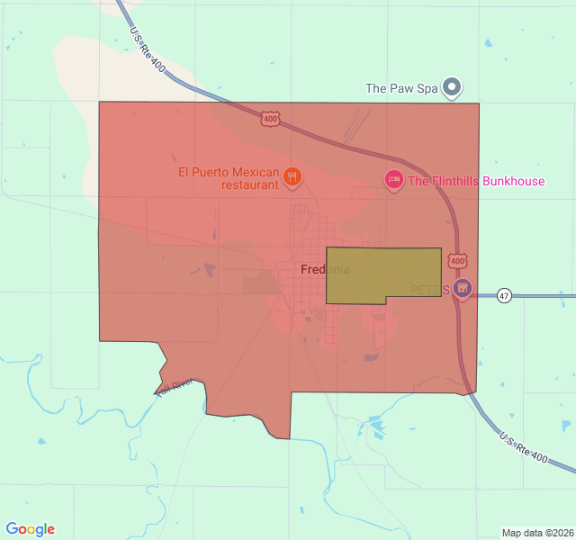 Map of septic coverage in Fredonia, KS