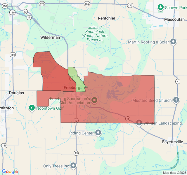Map of septic coverage in Freeburg, IL
