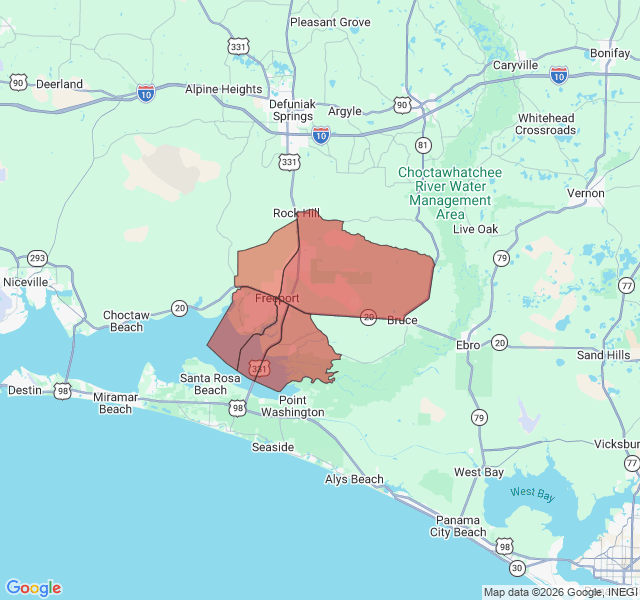 Map of septic coverage in Freeport, FL