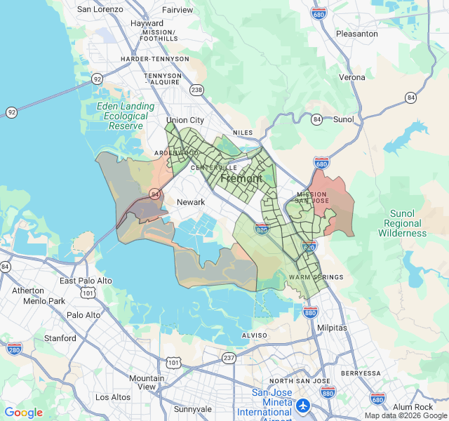 Map of septic coverage in Fremont, CA