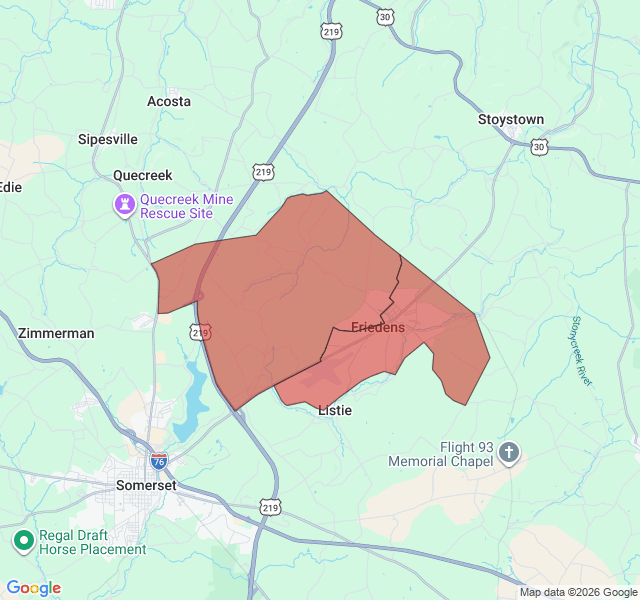 Map of septic coverage in Friedens, PA