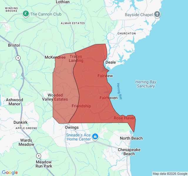Map of septic coverage in Friendship, MD