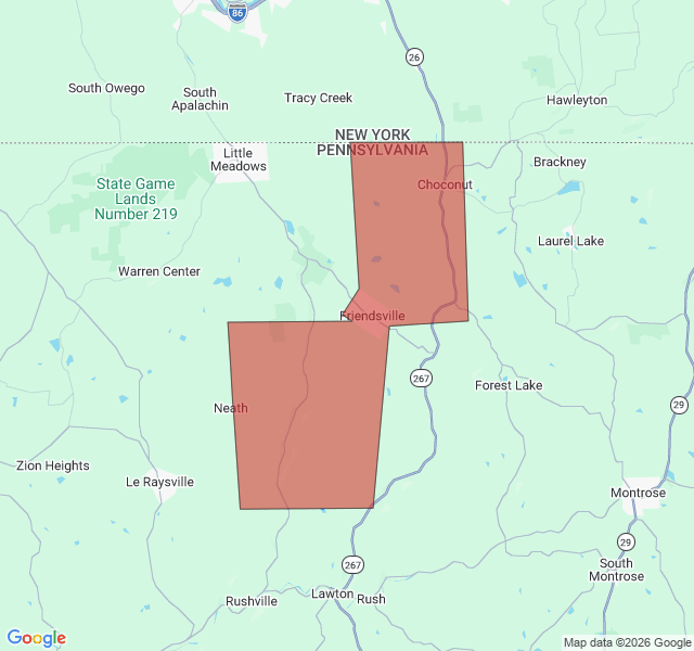 Map of septic coverage in Friendsville, PA