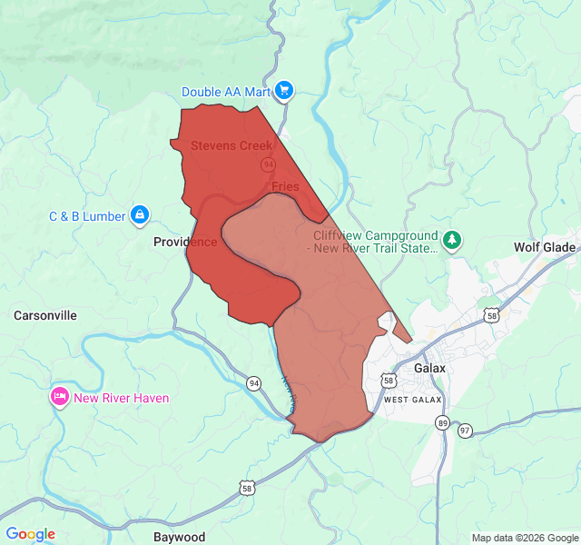 Map of septic coverage in Fries, VA