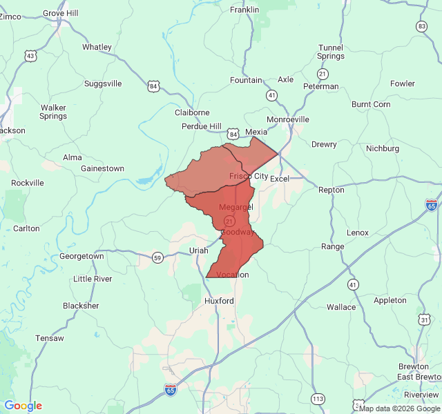 Map of septic coverage in Frisco City, AL