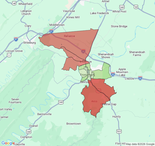 Map of septic coverage in Front Royal, VA