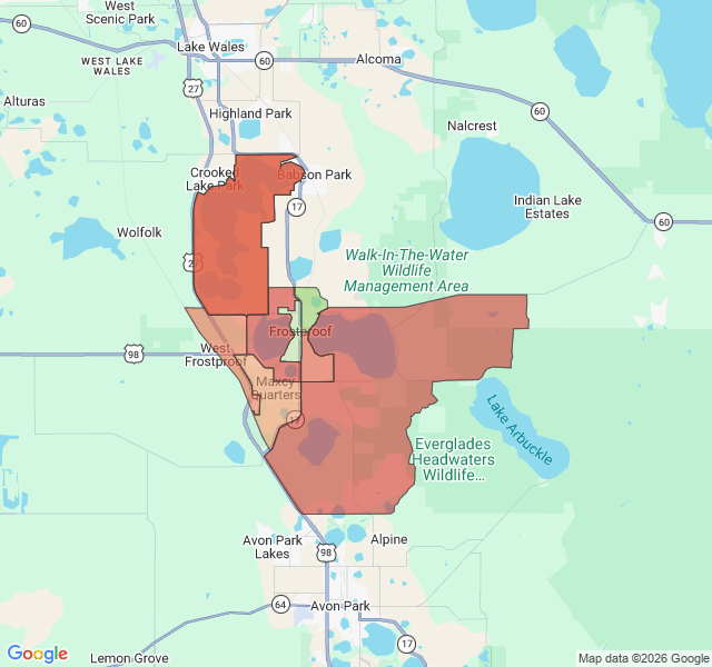 Map of septic coverage in Frostproof, FL