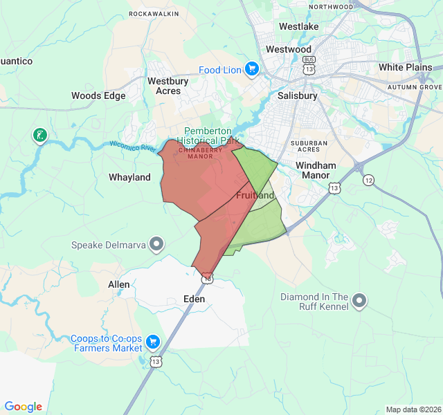 Map of septic coverage in Fruitland, MD