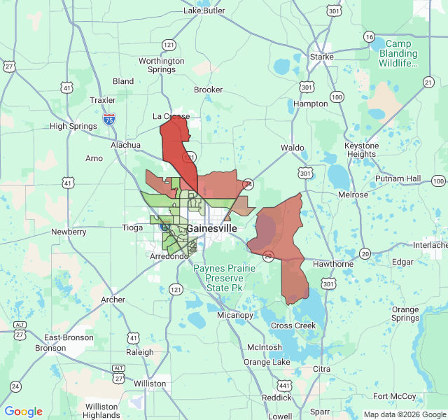 Map of septic coverage in Gainesville, FL