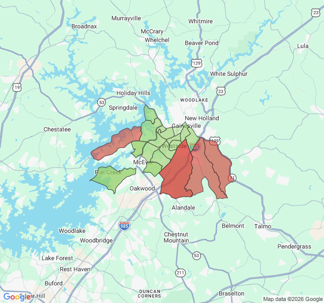 Map of septic coverage in Gainesville, GA