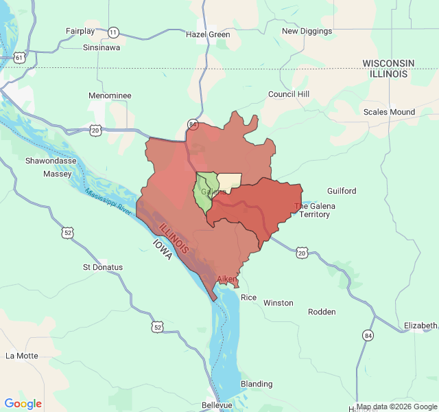 Map of septic coverage in Galena, IL