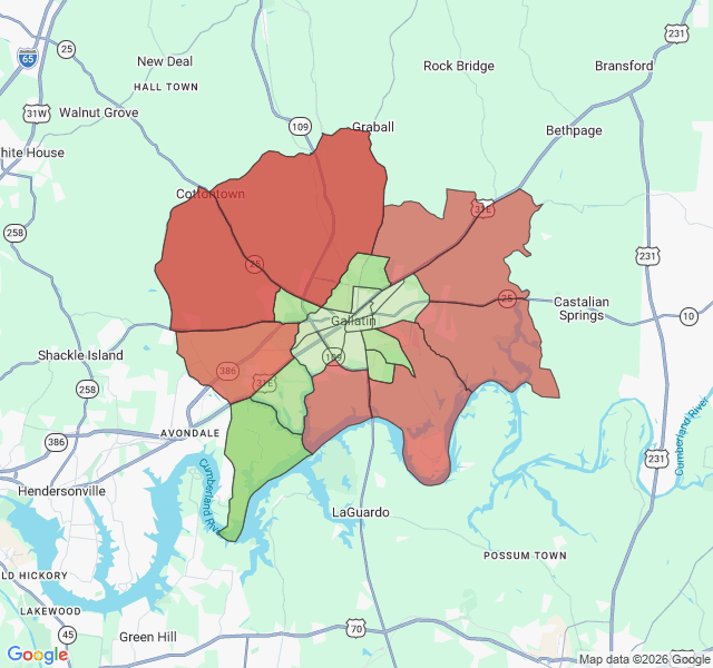 Map of septic coverage in Gallatin, TN