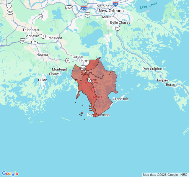 Map of septic coverage in Galliano, LA