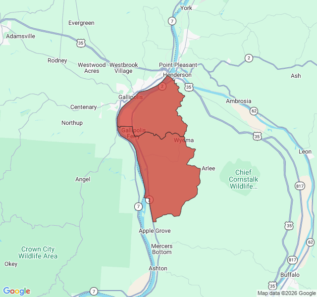 Map of septic coverage in Gallipolis Ferry, WV