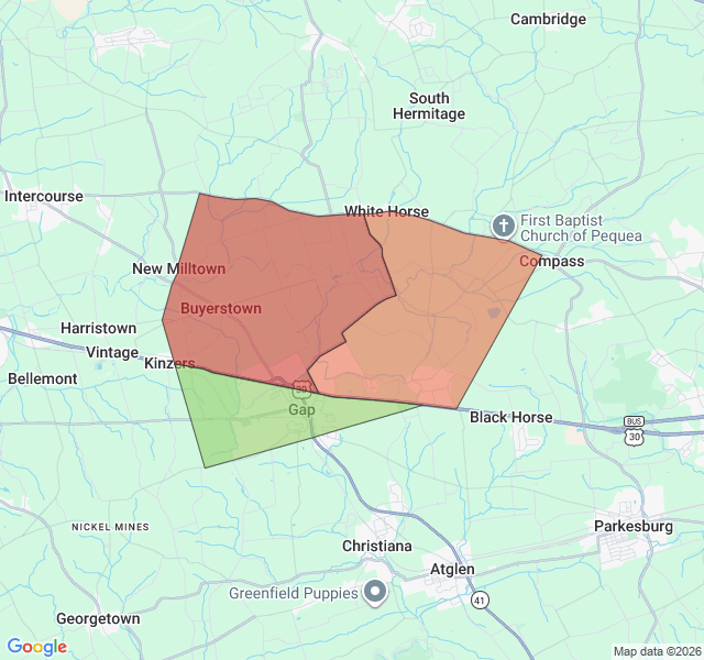 Map of septic coverage in Gap, PA