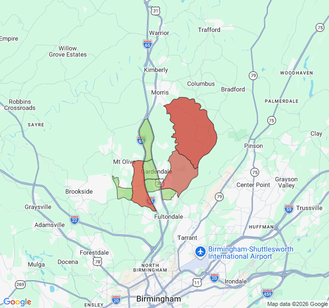 Map of septic coverage in Gardendale, AL