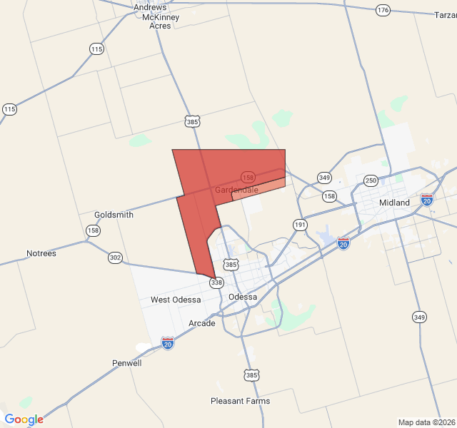 Map of septic coverage in Gardendale, TX