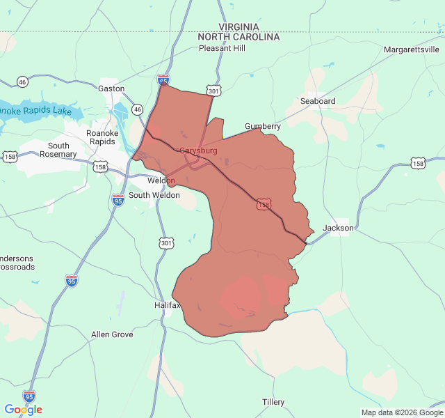 Map of septic coverage in Garysburg, NC