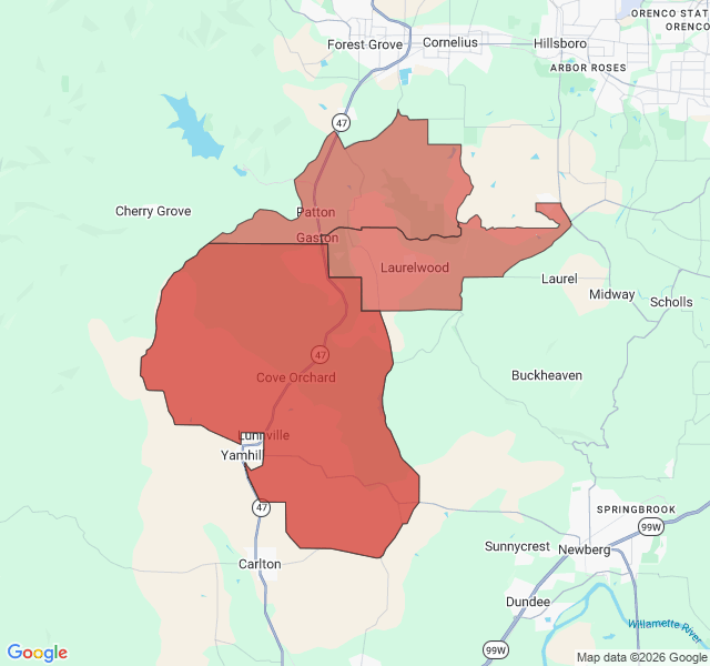 Map of septic coverage in Gaston, OR