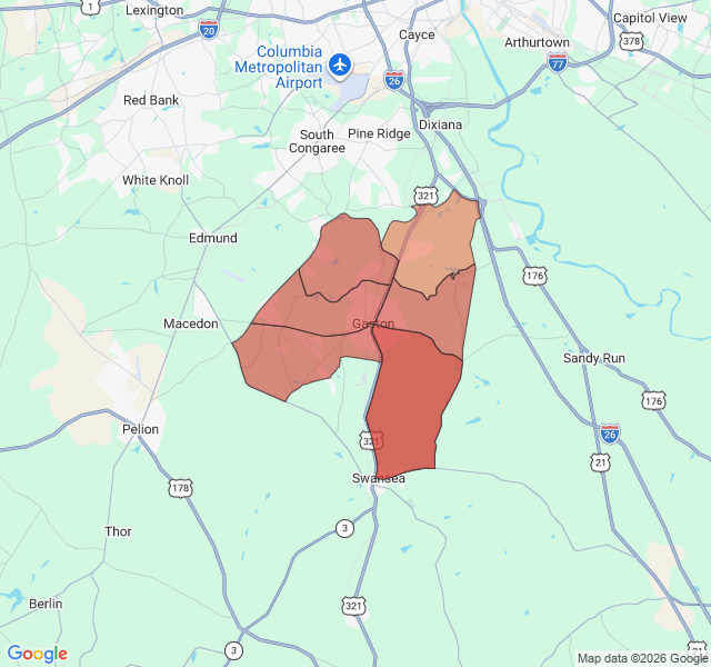 Map of septic coverage in Gaston, SC