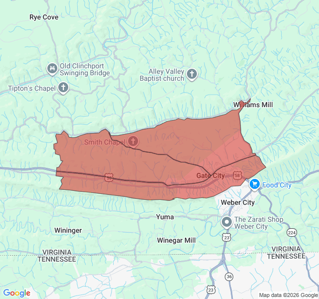 Map of septic coverage in Gate City, VA