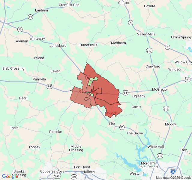 Map of septic coverage in Gatesville, TX