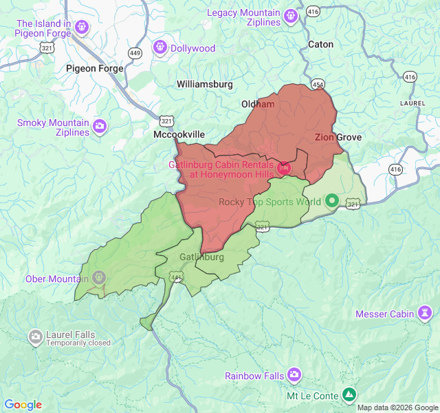 Map of septic coverage in Gatlinburg, TN