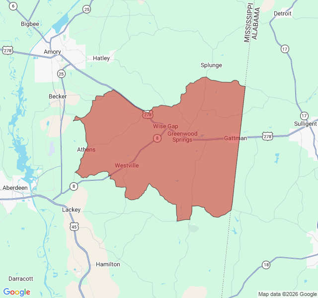 Map of septic coverage in Gattman, MS