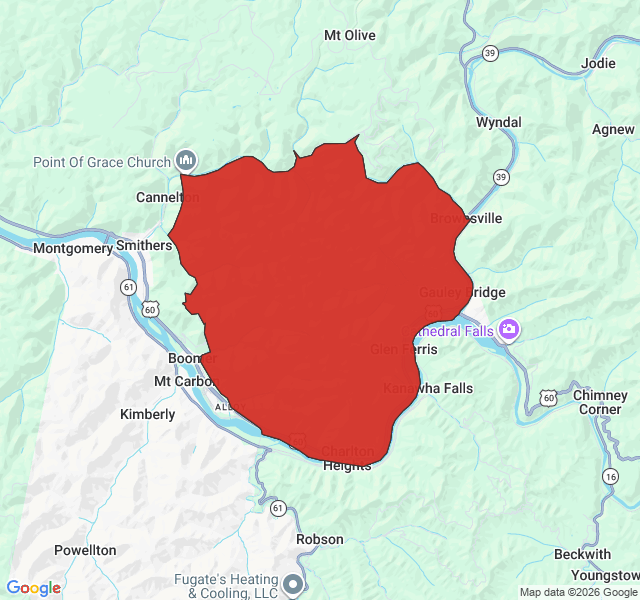 Map of septic coverage in Gauley Bridge, WV