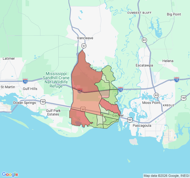 Map of septic coverage in Gautier, MS