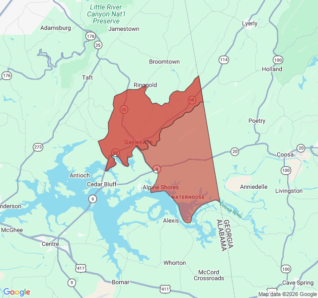 Map of septic coverage in Gaylesville, AL