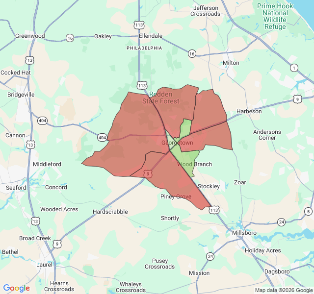 Map of septic coverage in Georgetown, DE