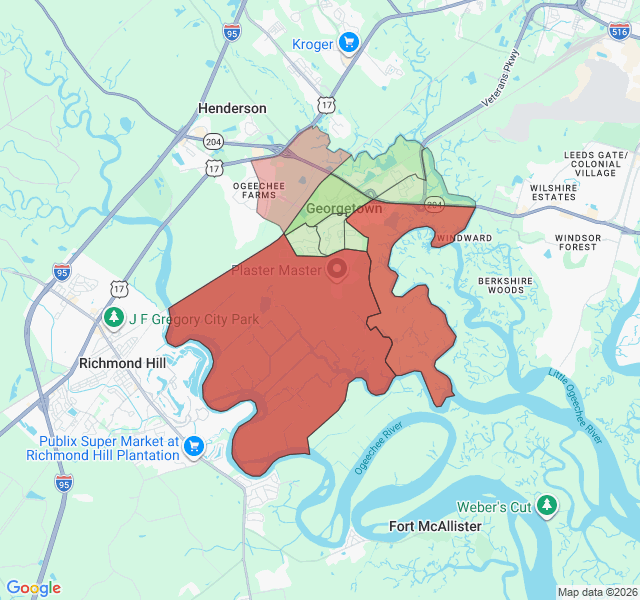 Map of septic coverage in Georgetown, GA