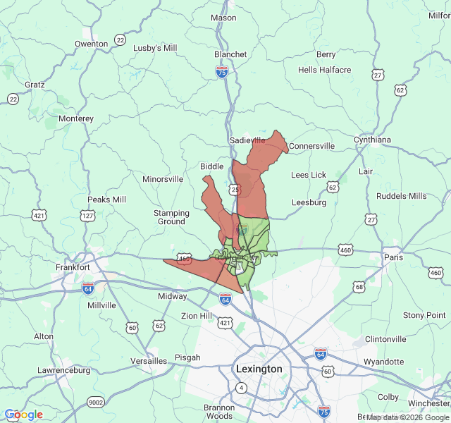 Map of septic coverage in Georgetown, KY